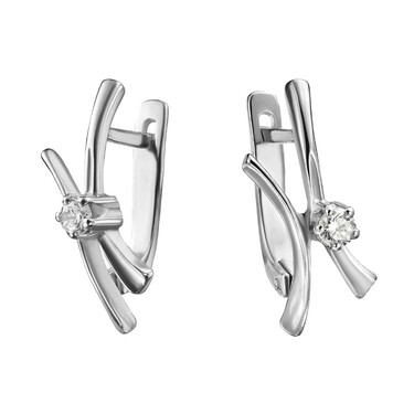 Серебряные серьги с фианитом, родий