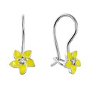 Серьги,Серебро,с вставкой Фианит,Эмаль Белая,Желтый цвета,с замком Петля,Французский,РОССИЯ