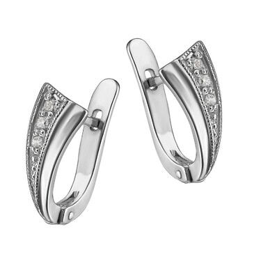 Серебряные серьги с фианитом, родий