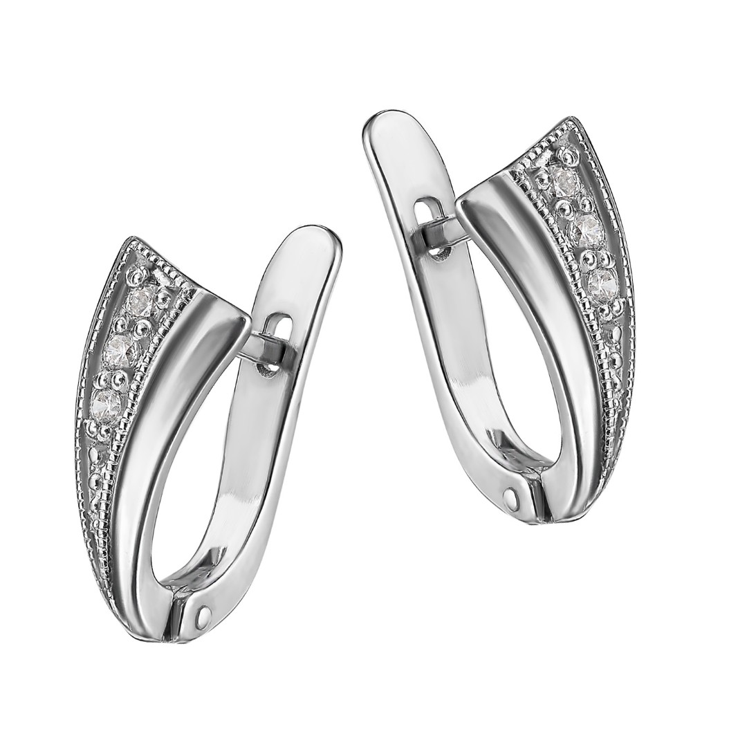 Серебряные серьги с фианитом, родий Серьги,Серебро,с вставкой Фианит,с замком Английский,РОССИЯ