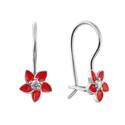 Серьги,Серебро,с вставкой Фианит,Эмаль Красная цвета,с замком Петля,Французский,РОССИЯ