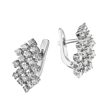 Серебряные серьги с фианитом, родий