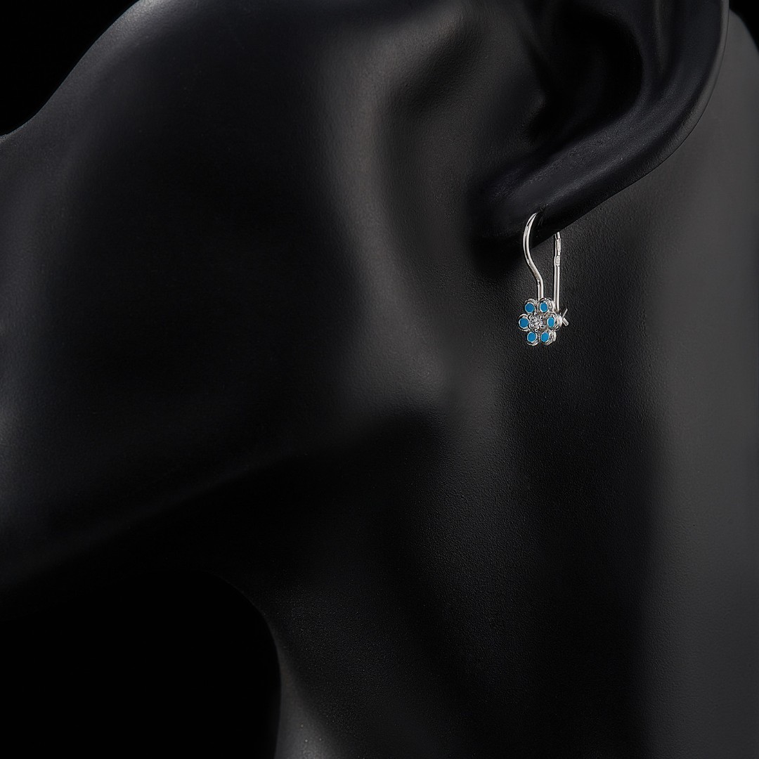 Серьги,Серебро,с вставкой Эмаль Голубая цвета,с замком Петля,Французский,РОССИЯ