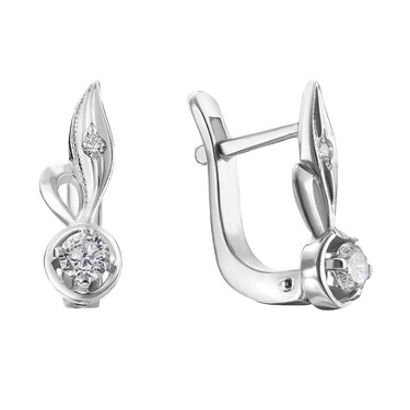 Серебряные серьги с фианитом, родий