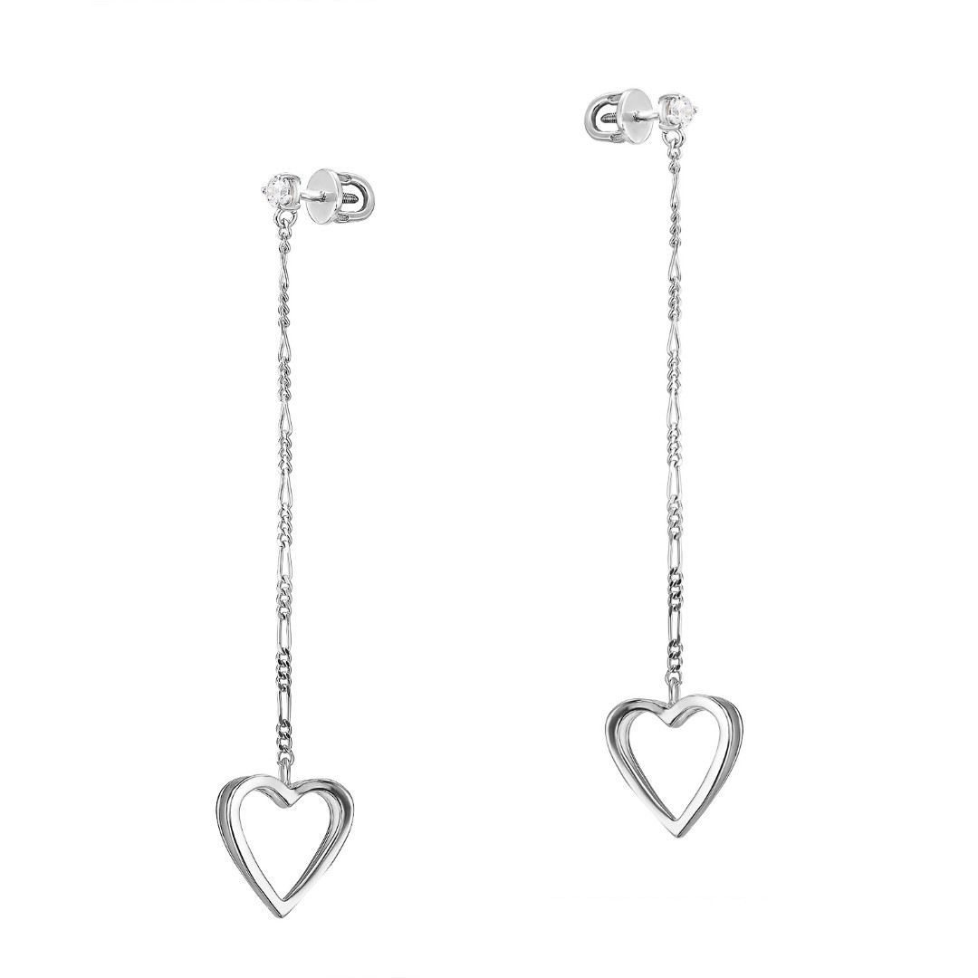 Серебряные серьги с фианитом, родий Серьги,Длинные серьги,Серебро,с вставкой Фианит,с замком Пусет,Винтовой,Штыревой,РОССИЯ