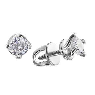 Серебряные серьги / Пусеты / Гвоздики с фианитом, родий