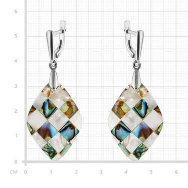 Перламутровые серьги ромбы,мозаика,в родии