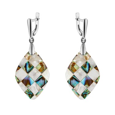 Перламутровые серьги ромбы,мозаика,в родии