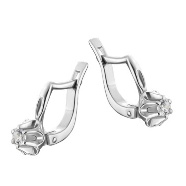 Серебряные серьги с фианитом, родий