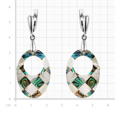 Перламутровые серьги овал с отверстием, мозаика, в родии