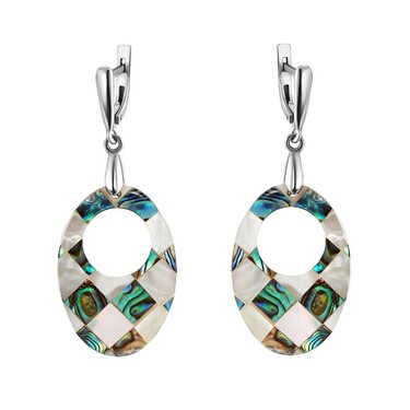 Перламутровые серьги овал с отверстием, мозаика, в родии