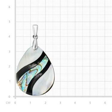 Серебряная прямоугольная подвеска с перламутром, бело-зеленая мозаика с черной волной