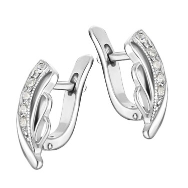 Серебряные серьги с фианитом, родий