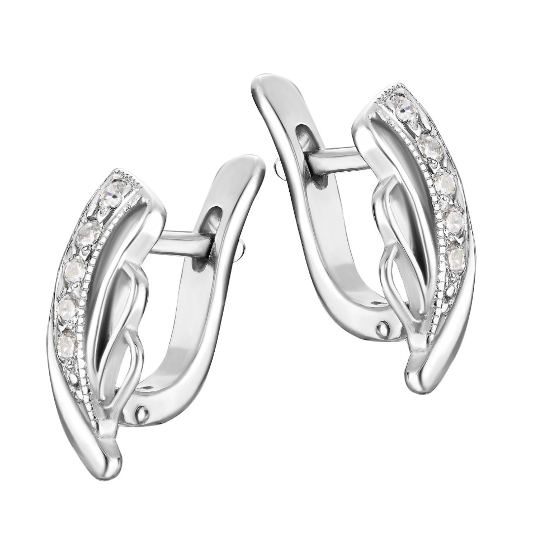 Серебряные серьги с фианитом, родий Серьги,Серебро,с вставкой Фианит,с замком Английский,РОССИЯ