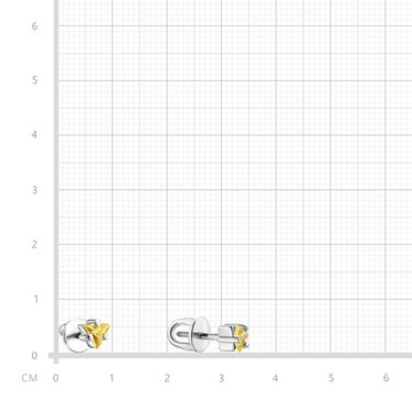 Серебряные серьги / Пусеты / Гвоздики с желтым фианитом, огранка треугольник, родий