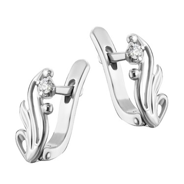 Серебряные серьги с фианитом, родий