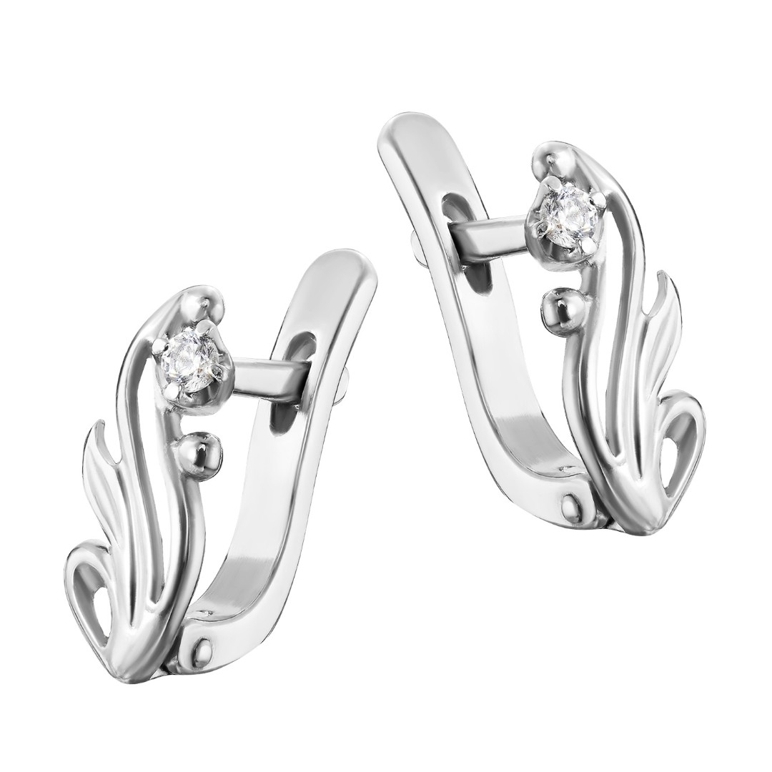 Серебряные серьги с фианитом, родий Серьги,Серебро,с вставкой Фианит,с замком Английский,РОССИЯ