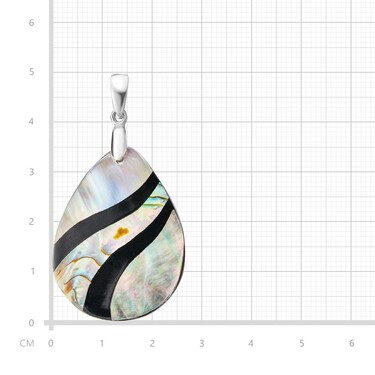 Серебряная овальная подвеска с перламутром, бело-темно-зеленая мозаика с черной волной