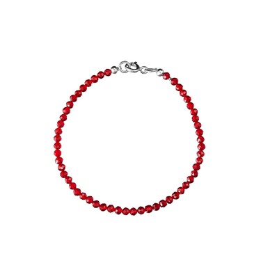 Женский браслет из малиновой шпинели на серебряной основе,родий