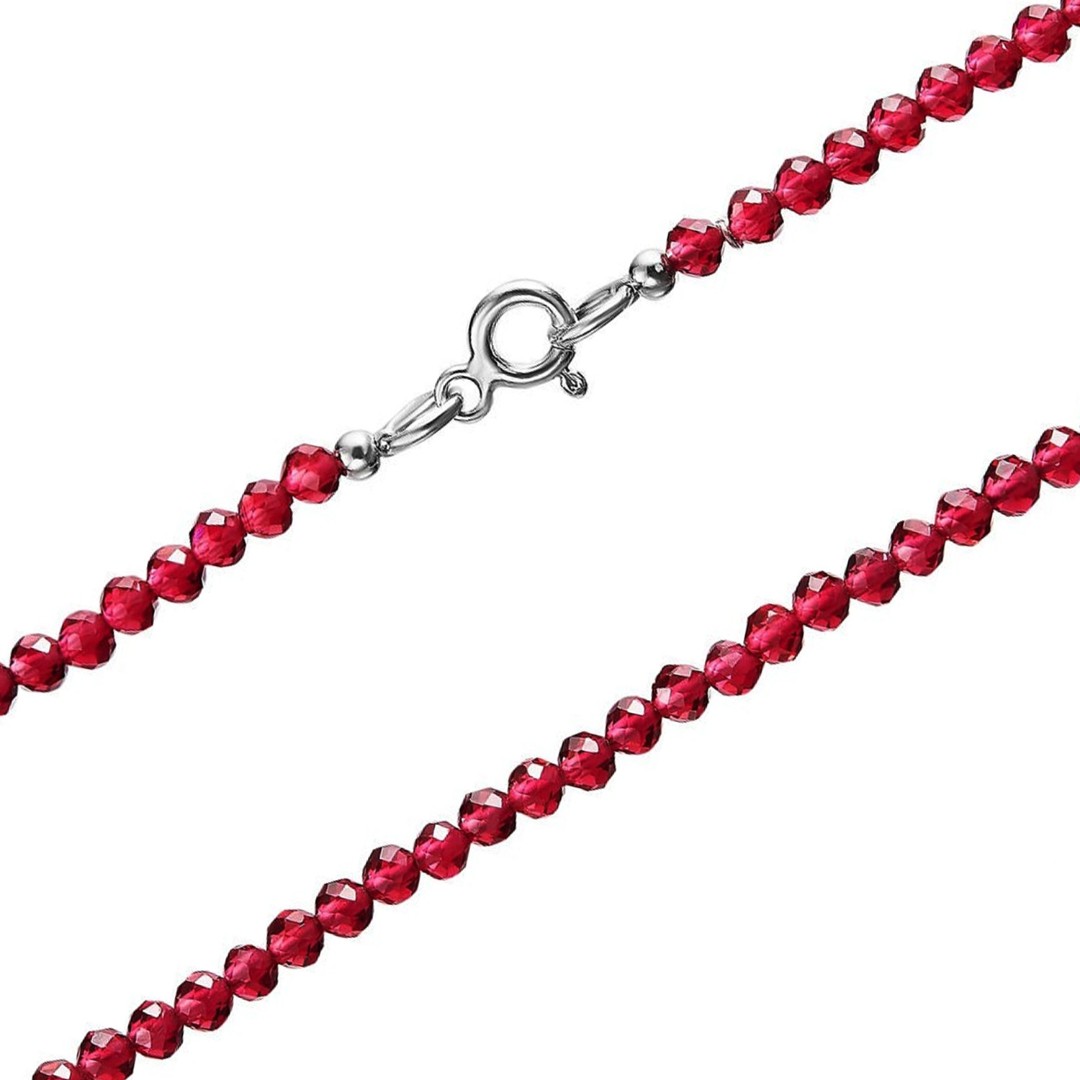 Женский браслет из малиновой шпинели на серебряной основе,родий Браслет на руку,Серебро,Натуральный камень,с вставкой Малиновый цвета,с замком Карабинный,РОССИЯ