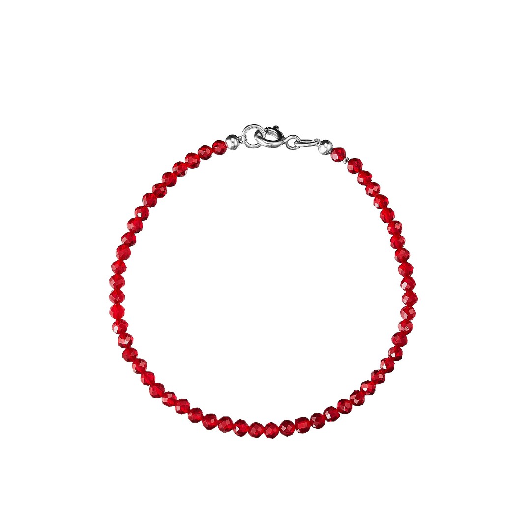 Женский браслет из малиновой шпинели на серебряной основе,родий Браслет на руку,Серебро,Натуральный камень,с вставкой Малиновый цвета,с замком Карабинный,РОССИЯ