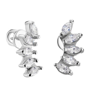 Серебряные серьги / Пусеты / Гвоздики с белыми фианитами, родий