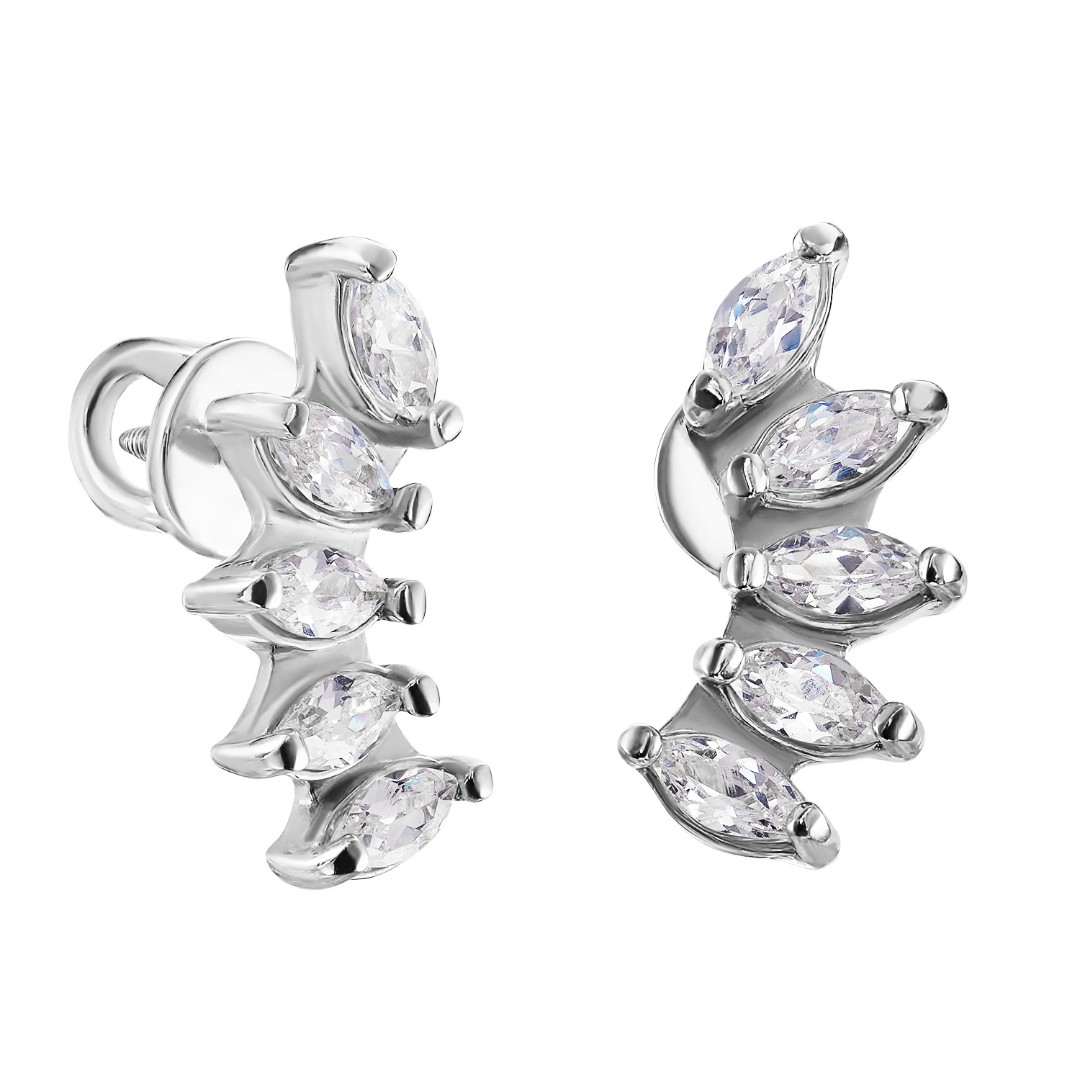 Серебряные серьги / Пусеты / Гвоздики с белыми фианитами, родий Серьги,Серьги Пусеты,Серьги Гвоздики,Серебро,с вставкой Фианит,с замком Пусет,Винтовой,Штыревой,Штифтовой,РОССИЯ