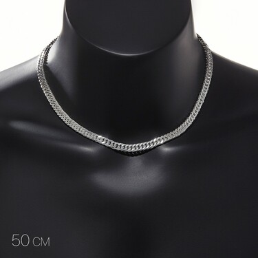 Серебряная светлая цепь, плетение Двойной ромб, серебрение, ширина 0,7 см