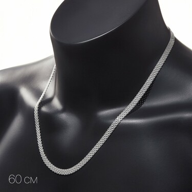 Серебряная светлая цепь, плетение Бисмарк 4-х рядный, серебрение, ширина 0,6 см