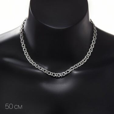 Серебряная светлая цепь, плетение плоский Бисмарк, серебрение, ширина 0,75 см