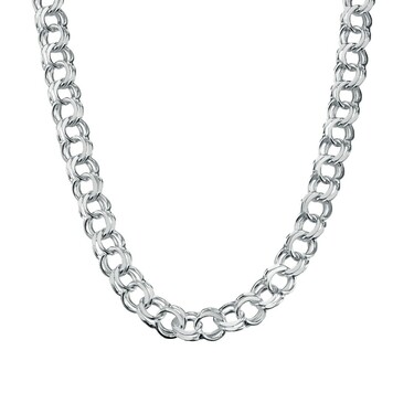 Серебряная светлая цепь, плетение плоский Бисмарк, серебрение, ширина 0,75 см