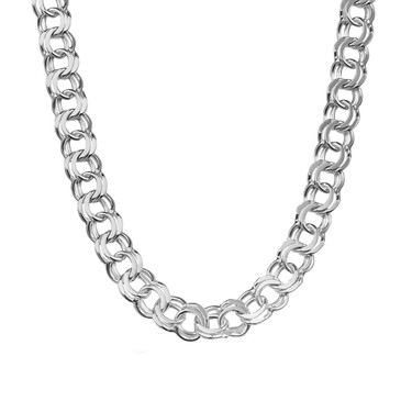 Серебряная светлая цепь, плетение плоский Бисмарк, серебрение, ширина 0,75 см