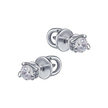 Серебряные серьги / Пусеты / Гвоздики с белым фианитом ,родий