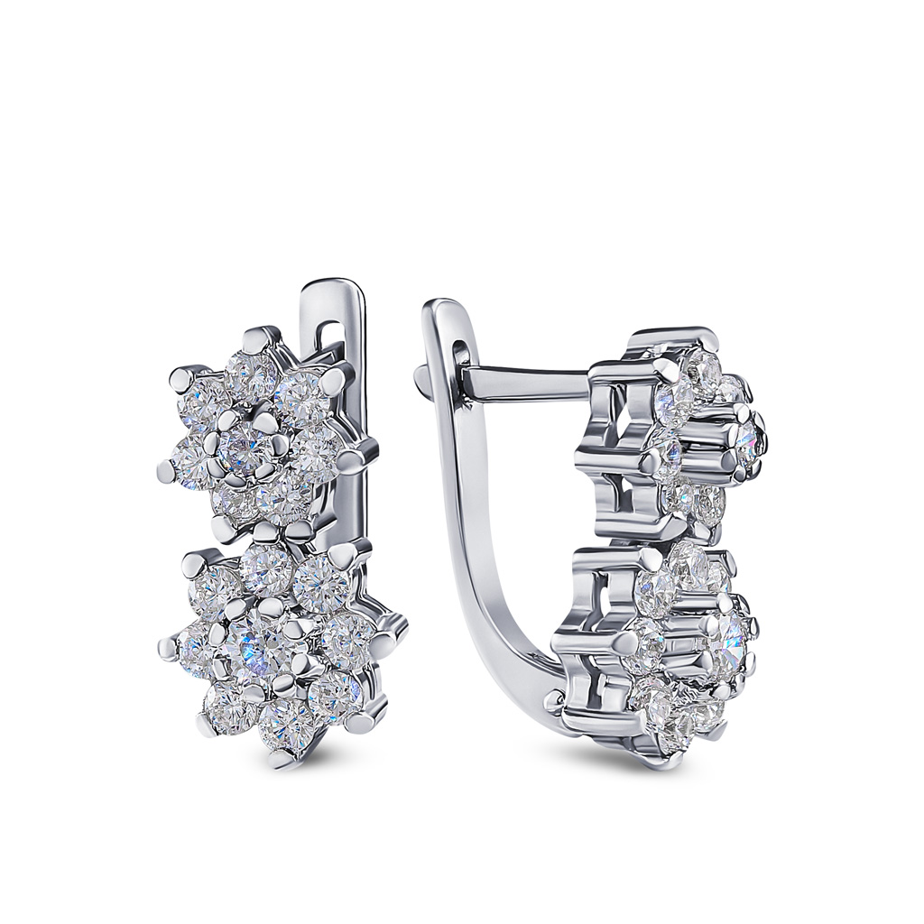 Серьги,Серебро,с вставкой Фианит Белая цвета,с замком Английский,РОССИЯ