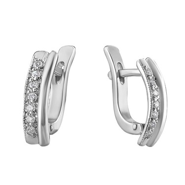 Серебряные серьги с фианитом, родий