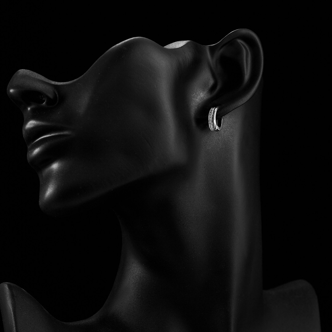 Серебряные серьги с фианитом, родий Серьги,Серебро,с вставкой Фианит,с замком Английский,РОССИЯ