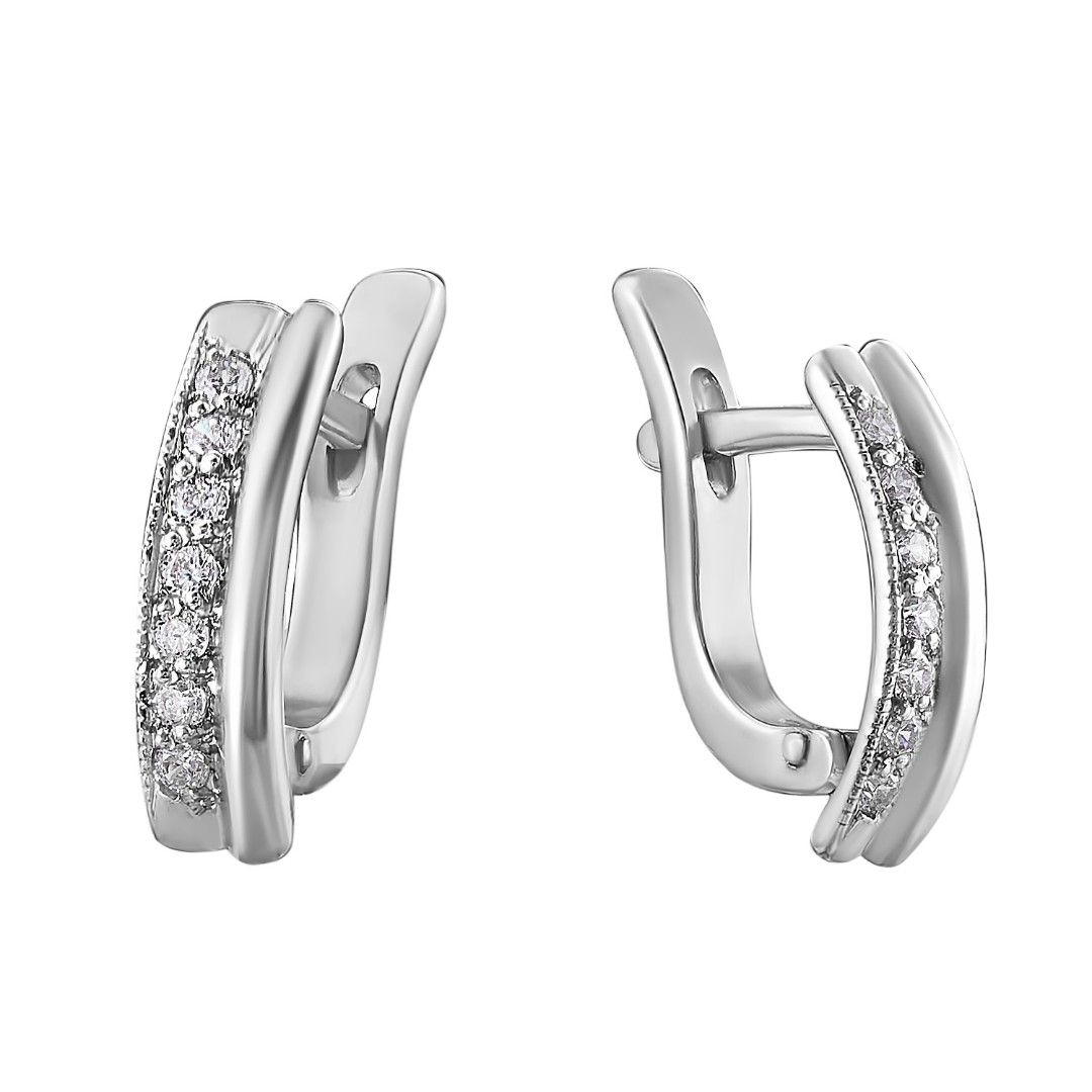 Серебряные серьги с фианитом, родий Серьги,Серебро,с вставкой Фианит,с замком Английский,РОССИЯ