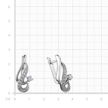 Серебряные серьги с фианитом, родий