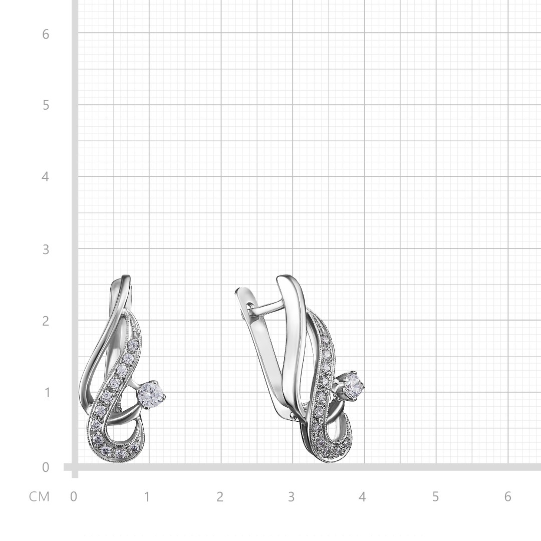 Серебряные серьги с фианитом, родий Серьги,Серебро,с вставкой Фианит,с замком Английский,РОССИЯ