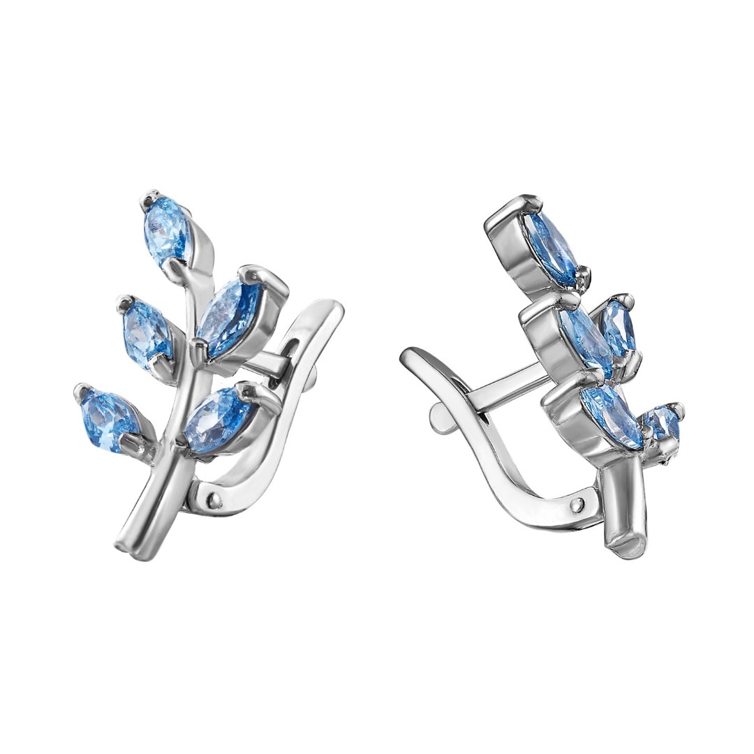 Серьги,Серебро,с вставкой Фианит Голубая цвета,с замком Английский,РОССИЯ