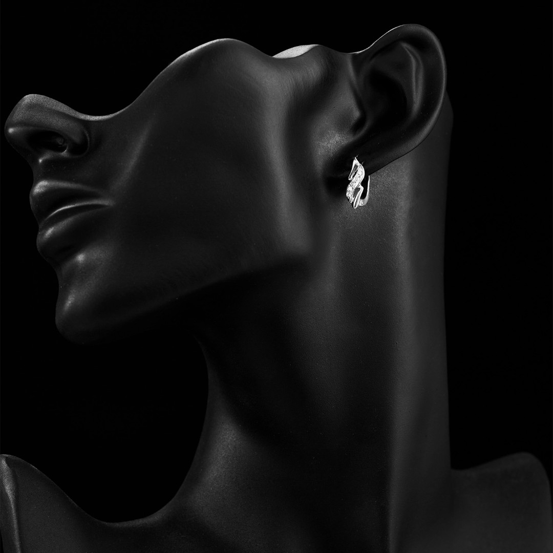 Серебряные серьги с фианитом, родий Серьги,Серебро,с вставкой Фианит,с замком Английский,РОССИЯ