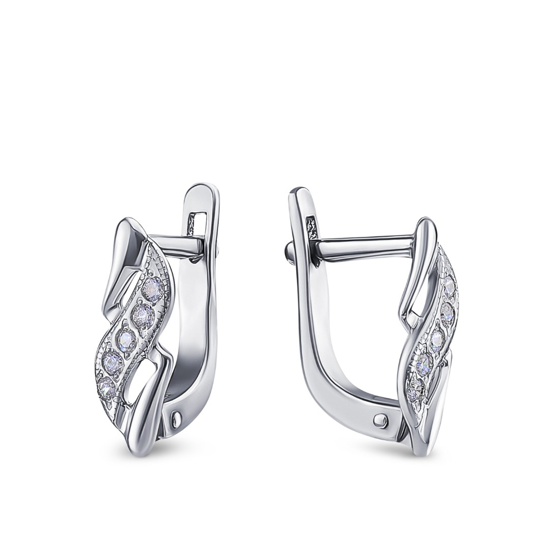 Серебряные серьги с фианитом, родий Серьги,Серебро,с вставкой Фианит,с замком Английский,РОССИЯ