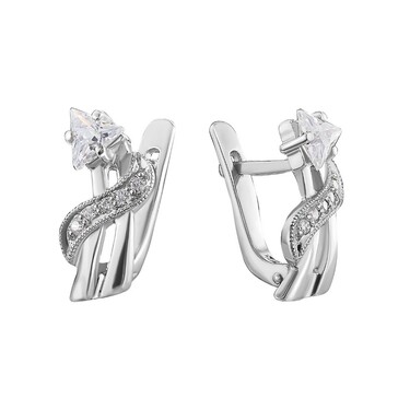 Серебряные серьги с фианитом, родий