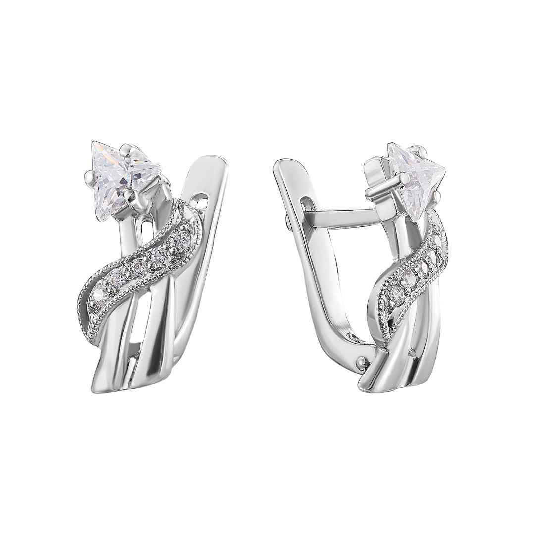 Серьги,Серебро,с вставкой Фианит,с замком Английский,РОССИЯ