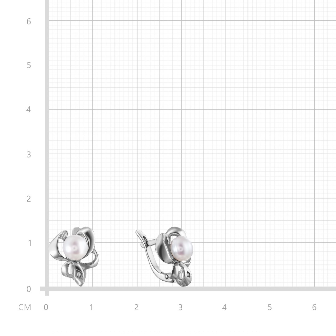 Серьги,Серебро,с вставкой Фианит,Жемчуг натуральный,с замком Английский,РОССИЯ