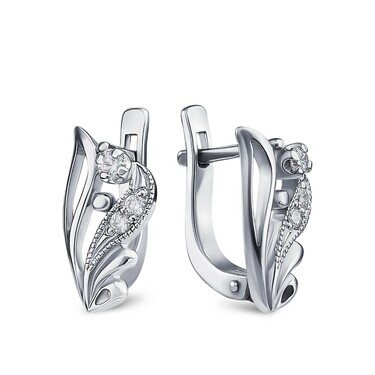 Серебряные серьги с фианитом, родий