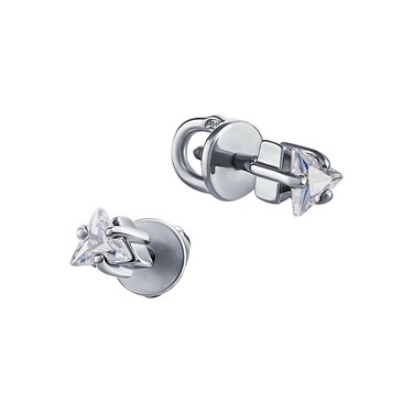 Серебряные серьги / Пусеты / Гвоздики с белым фианитом, огранка треугольник, родий