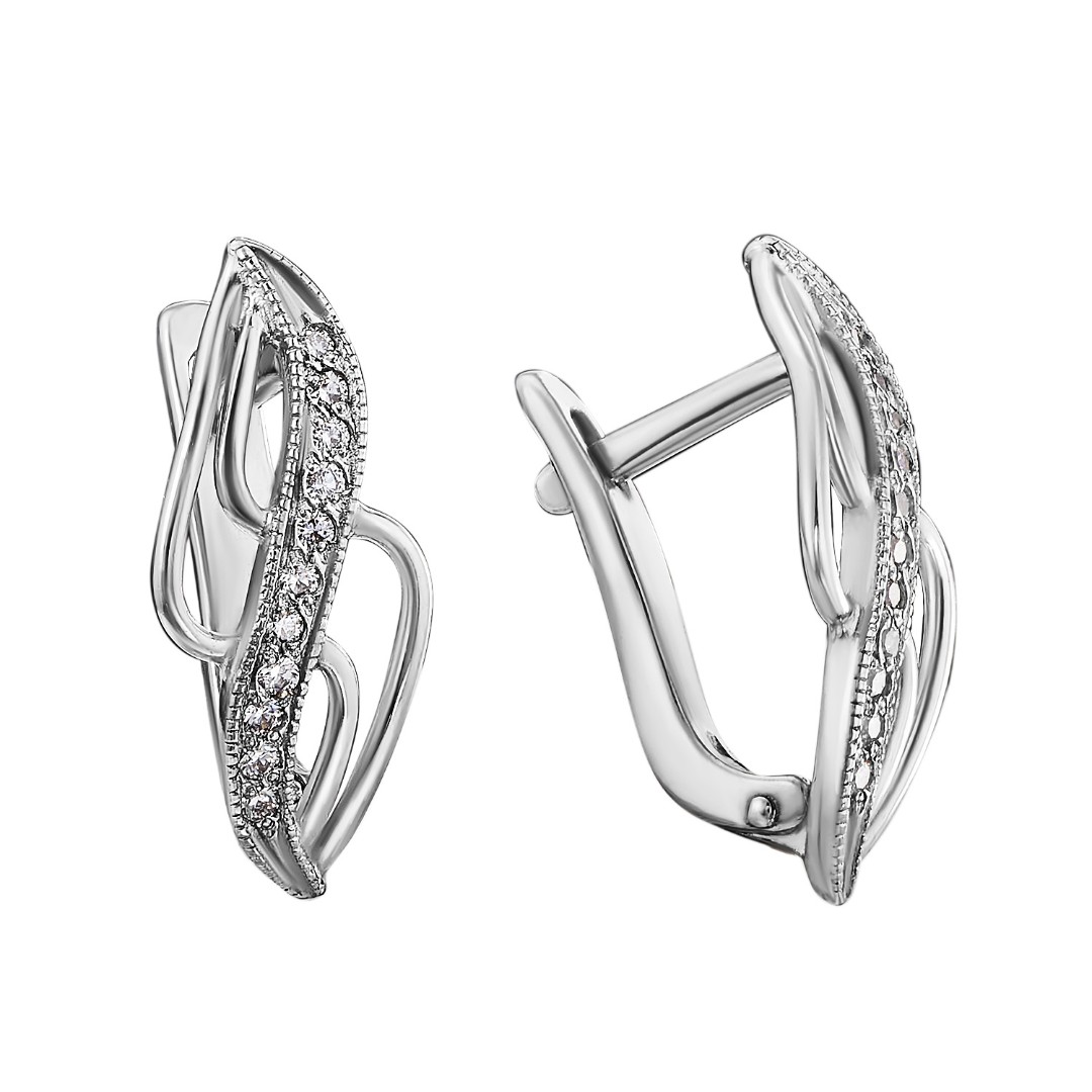 Серебряные серьги с фианитом, родий Серьги,Серебро,с вставкой Фианит,с замком Английский,РОССИЯ