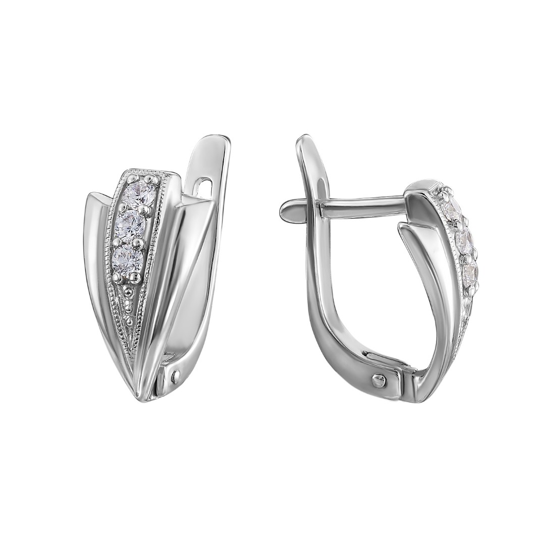 Серебряные серьги с фианитом, родий Серьги,Серебро,с вставкой Фианит,с замком Английский,РОССИЯ