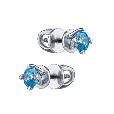 Серебряные серьги / Пусеты / Гвоздики с голубым фианитом, родий